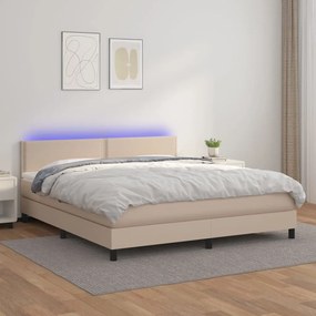 Boxspring posteľ matrac a LED kapučínová 180x200 cm umelá koža 3134182