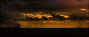 Obraz plachetnice pri západe slnka (120x50 cm)