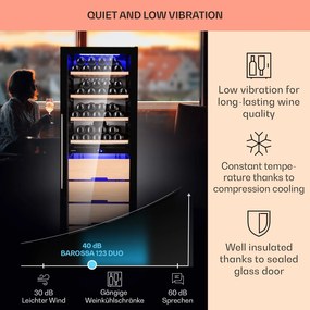 Klarstein Barossa 123 Duo, vinotéka, 226 l, 123 fliaš, 2 zóny, dotykové ovládanie
