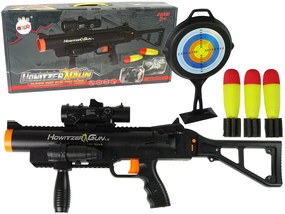 LEAN TOYS Puškový granátomet s baterkou, rakety - čierna