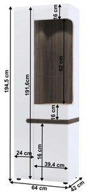 Tempo Kondela Vitrína, biela extra vysoký lesk HG/dub sonoma tmavý truflový, pravá, LYNATET TYP 01