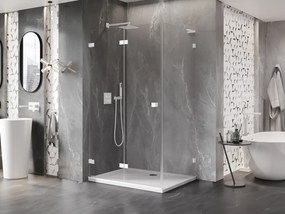 Mexen Lunar-F L, 1-krídlový sprchový kút so skladacími dverami, ľavý, 90 x 80 cm, 8mm číre sklo, biely profil, 836L-090-080-20-00-L