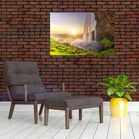 Obraz - Seljalandsfoss spoza vnútra jaskyne (90x60 cm)