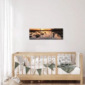 Obraz - Západ slnka pri jazere (s hodinami) (90x30 cm)