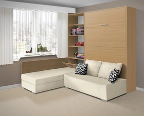 Nabytekmorava Sklápacia posteľ s pohovkou VS 21075 - 200x140 cm farba pohovky: Sivá, Typ farebného prevedenia: Buk / dvere biele LESK