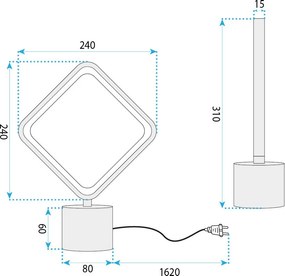 Toolight Toolight, LED nočná lampička, 24cm, 10W, 3000K, 1000lm, LHJ124-T, čierna matná, OSW-03279