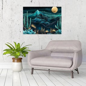 Sklenený obraz - Tyrkysová noc (70x50 cm)