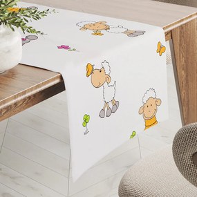 Biante Detský bavlnený behúň na stôl Sandra SA-728 Veselé ovečky na bielom 45x160 cm