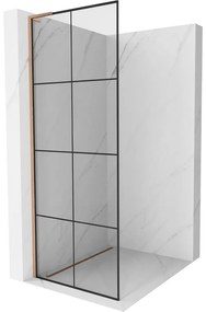Mexen Kioto L, sprchová zástena Walk-In 90 x 200 cm, 8mm číre sklo čierny vzor, medený matný profil, 800-090-103-65-77