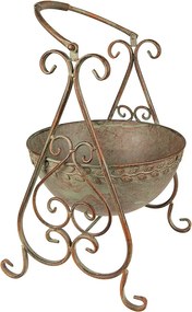 Šedo-zelený antik kovový stojan na kvety - Ø- 26*27*49 cm