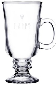 Sklenený hrnček so srdiečkom a nápisom Happy - 10*8*15 cm / 200 ml