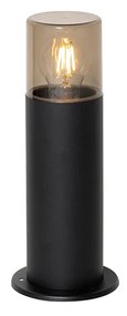 Stojaca vonkajšia lampa čierna s dymovým tienidlom 30 cm IP44 - Odense