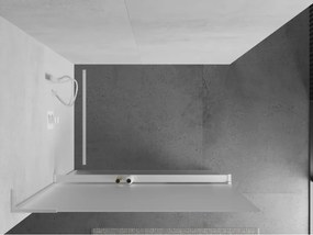 Mexen Kioto+ L, sprchová zástena Walk-In s poličkou a vešiakom 110 x 200 cm, 8mm sklo námraza, biely profil, 800-110-123-20-30