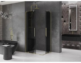 Mexen Velar L Duo, sprchový kút s posuvnými dverami 100 x 90 cm, 8mm šedé sklo, zlatá lesklá, 871-100-090-02-43-50