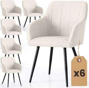 Sada šiestich jedálenských stoličiek LUXANO Lumos zamatové, krémové / čierne nohy (6 ks)