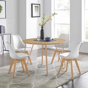 Jedálenský set stôl Catini BERSON + 4x stolička biela / prírodná