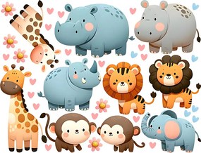 Zvieratká zo ZOO textilní prelepiteľné nálepky na stenu list 47 x 36 cm