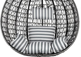 Čierne závesné kreslo KOKON so stojanom, bielo-sivý vankúš