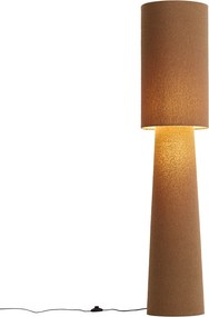 Japandi stojaca lampa hnedá látka Teddy 2-svetelná - Trompet
