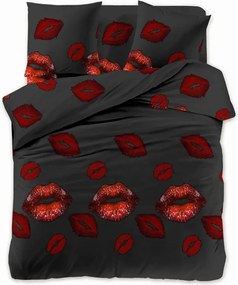 Obliečky z mikrovlákna RED KISS čierne Rozmer obliečky: 70 x 80 cm | 140 x 200 cm