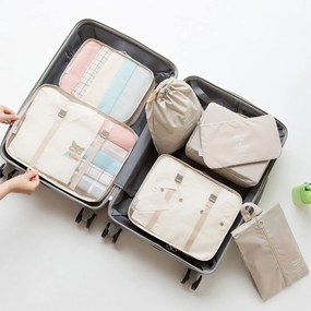 Súprava 7 cestovných organizérov, zbaľte si kufor prehľadne, TRAVEL, krémová