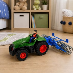 LEAN Toys Traktor s poľnohospodárskym valcom a poľnohospodárom, diaľkovo ovládaný RC, zelený, mierka 1:24