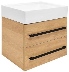 Kúpeľňová skrinka s umývadlom a čiernou úchytkou SAT Cube Way 60x53x46 cm dub Hickory mat CUBE46C602DHSATCW, 1 ks