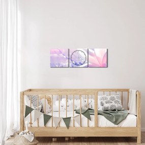 Obraz - Motýľ prilietajúci na kvet (s hodinami) (90x30 cm)