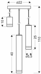 Candellux Čierny závesný luster Tubo pre žiarovku 3x GU10 s guľatou základňou 33-79084