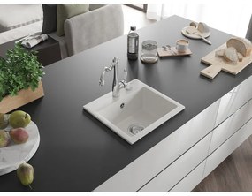 Mexen Milo, granitový drez 435x410x171 mm, 1-komorový a drezová batéria Carla, biela, 6505-20-670700-00