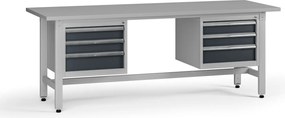 Výškovo nastaviteľný dielenský stôl G5, 2100 x 750 x 800-1000 mm, 2x kontajner, 6 zásuviek, grafit
