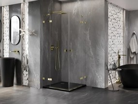 Mexen Lunar Duo, výklopný sprchový kút 110 x 110 cm, 8mm číre sklo, zlatý profil, 834-110L-110P-50-00