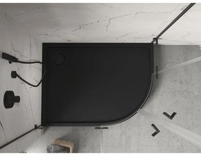 Mexen Flow+, štvrťkruhová asymetrická sprchová vanička, ľavá, 90 x 80 cm, čierna matná, 46Q708090LH