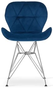Zamatová jedálenská stolička Paris modrá so striebornými nohami