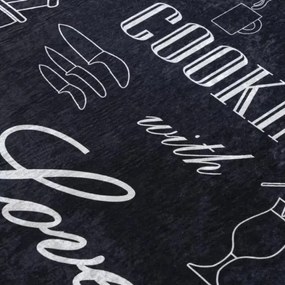 Protišmykový koberec / behúň 38340 KITCHEN čierny / biely