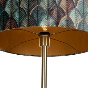 Mosadzná stojacia lampa s velúrovým tienidlom s dizajnom listov a zlatým vnútorným priestorom 50/50/25 - Simplo