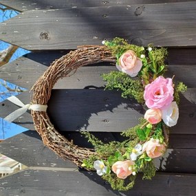 DECOLED Veľkonočný veniec, 34 x 31 x 8 cm, prútie a kvety