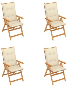 Záhradné stoličky 4 ks s krémovými podložkami tíkový masív 3065547