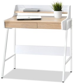 Minimalistický písací stôl RENO - biely / dub sonoma