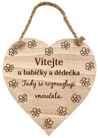 AMADEA Drevené srdce s textom Vitajte u babičky a deduška, tu.. , masívne drevo, 16 x 15 cm