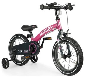 QPlay - Detský bicykel 14" MINIBY 3v1 ružová AG0778