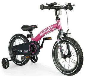 QPlay - Detský bicykel 14" MINIBY 3v1 ružová AG0778