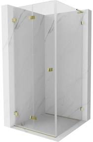 Mexen Lunar-F L, skladací sprchový kút ľavý 90 x 90 cm, 8mm číre sklo, zlatý profil, 836L-090-090-50-00-L