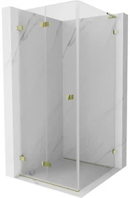 Mexen Lunar-F L, skladací sprchový kút ľavý 90 x 90 cm, 8mm číre sklo, zlatý profil, 836L-090-090-50-00-L