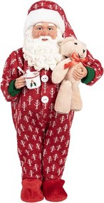 Červená dekorácia figúrka Santa Claus v overale a medveďom - 22*19*45 cm