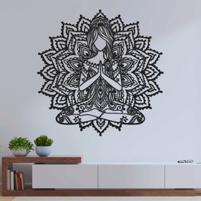 Drevená mandala joga žena – moderný 3D obraz na stenu do obývačk | SENTOP HDF0511