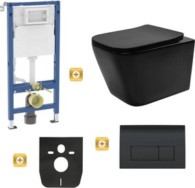 Závesný set GEBERIT Duofix Basic+ WC misa Erga Mery+ 51x36 cm + WC sedadlo + splachovacie tlačidlo, čierna, GEBERIT-MERY-TO2-BK-SET1