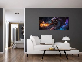 Obraz - Drak pľuvajúce plamene (120x50 cm)