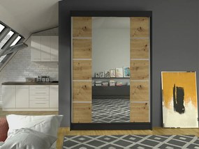 Posuvná skriňa Parys V, Farby: čierna /biela, Osvetlenie: osvetlenie LED RGB - farebné