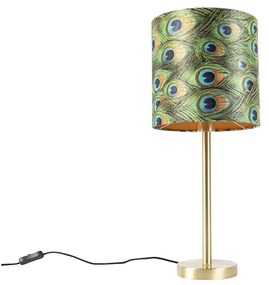 Stolná lampa mosadz s tienidlom páv 25 cm - Simplo